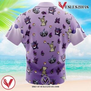 Ghost Type Pattern Pokemon Hawaiian Button Up Shirt, Perfect Gifts For Anime Lovers - Vesles2014S 1