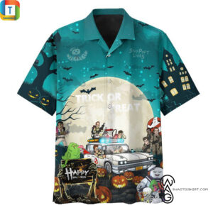 Ghostbusters Trick Or Treat Halloween Full Printing Hawaiian Shirt Funny Hawaiian Beach Gift Casual Shirt Vesles2014S