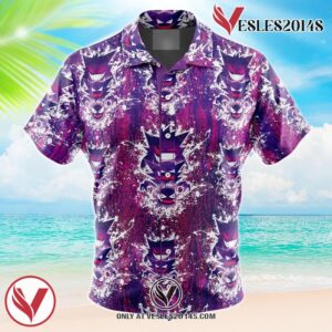 Ghostly Evolution Ghastly Haunter Gengar Pokemon Hawaiian Button Up Shirt, Perfect Gifts For Anime Lovers - Vesles2014S