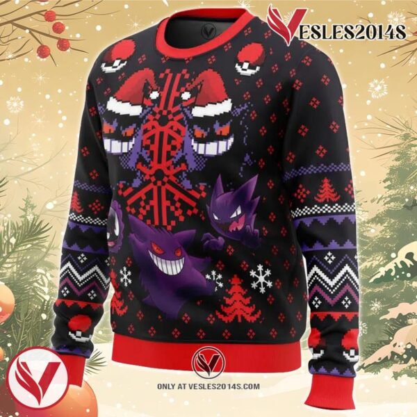 Ghosts Gengar Ghastly Pokemon Ugly Christmas Sweater, Unique Christmas Gift For Fans - Vesles2014S 1