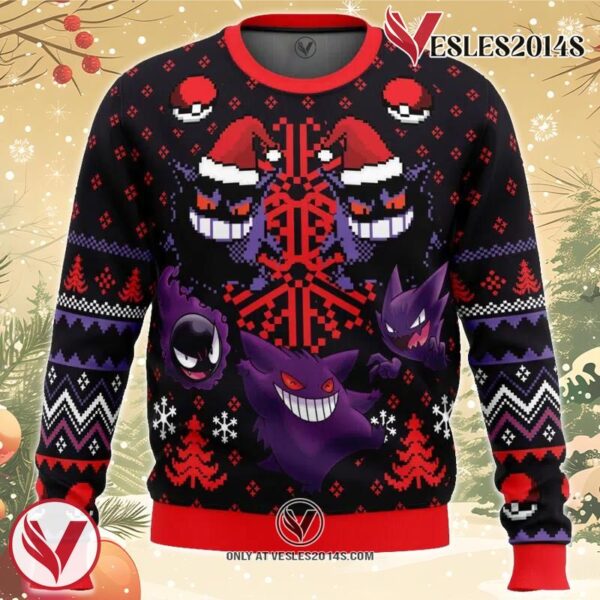 Ghosts Gengar Ghastly Pokemon Ugly Christmas Sweater, Unique Christmas Gift For Fans - Vesles2014S