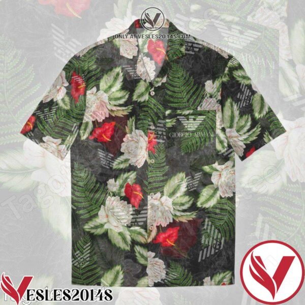 Giorgio Armani Flower Pattern Green Leaf Print Hawaiian Shirt, Unique Gifts For Friends - Vesles2014S 1