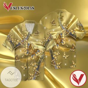 Golden Butterflies For Men And Women Graphic Print Short Sleeve Hawaiian Casual Shirt Vesles2014S 1