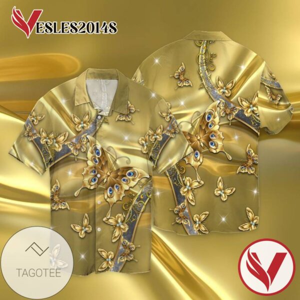 Golden Butterflies For Men And Women Graphic Print Short Sleeve Hawaiian Casual Shirt Vesles2014S 1