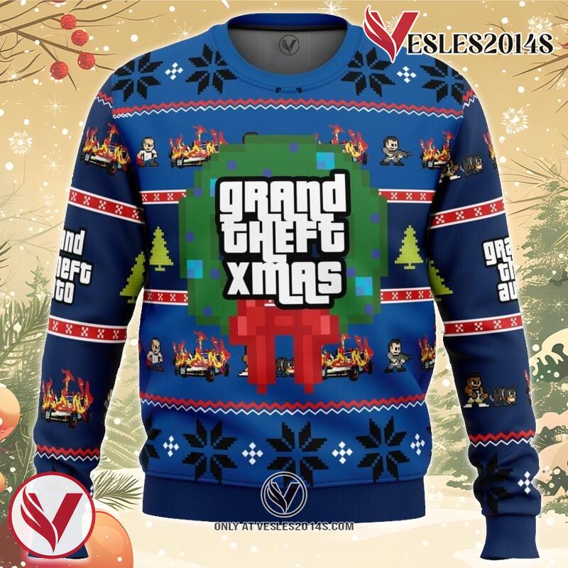 Grand Theft Xmas GTA Grand Theft Auto Ugly Christmas Sweater, Unique Christmas Gift For Fans - Vesles2014S