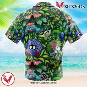 Grass Type Pokemon Pokemon Hawaiian Button Up Shirt, Perfect Gifts For Anime Lovers - Vesles2014S 1