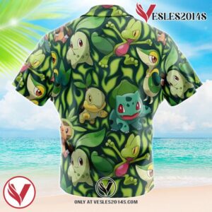 Grass Type Starters Pokemon Hawaiian Button Up Shirt, Perfect Gifts For Anime Lovers - Vesles2014S 1