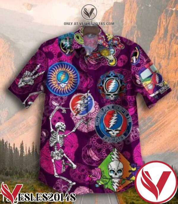 Grateful Dead Floral Skull Pattern Purple Hawaiian Shirt And Short, Unique Gifts For Friends - Vesles2014S 1