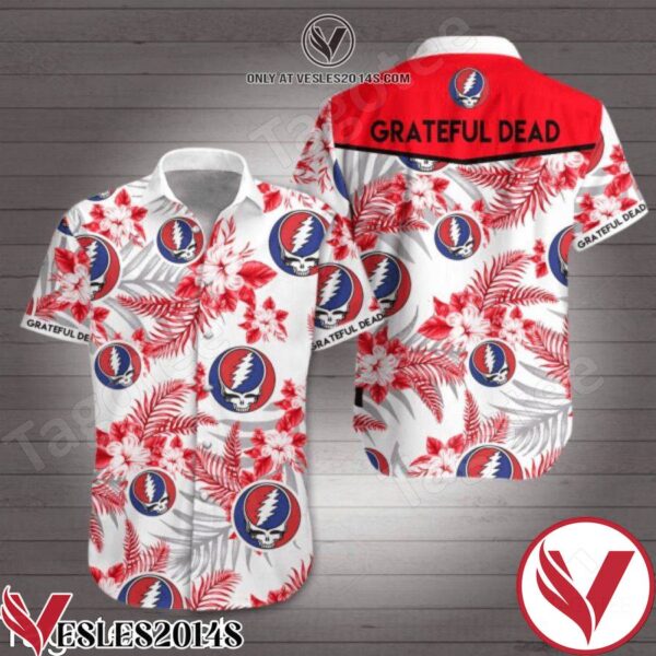 Grateful Dead Red Tropical Floral White Hawaiian Shirt, Unique Gifts For Friends - Vesles2014S 1
