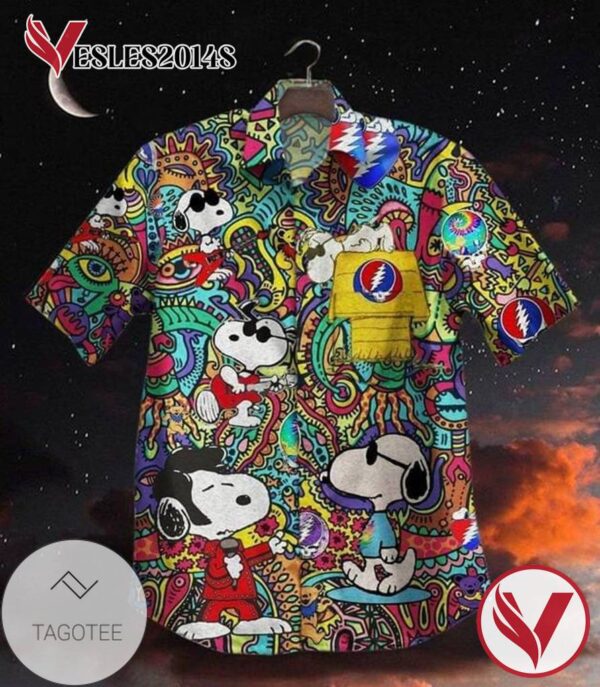 Grateful Dead Snoopy Peanuts Print Short Sleeve Hawaiian Casual Shirt Vesles2014S 1