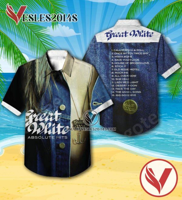 Great White Absolute Hits Album Cover Hawaiian Shirt, Unique Gifts For Music Lovers - Vesles2014S