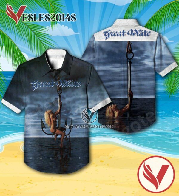 Great White Hooked Album Cover Hawaiian Shirt, Unique Gifts For Music Lovers - Vesles2014S