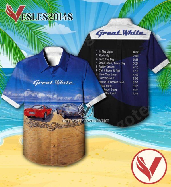 Great White Latest And Greatest Album Cover Hawaiian Shirt, Unique Gifts For Music Lovers - Vesles2014S