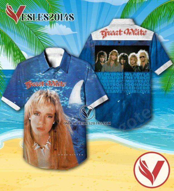 Great White Once Bitten Album Cover Hawaiian Shirt, Unique Gifts For Music Lovers - Vesles2014S