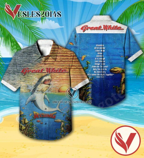 Great White Rising Album Cover Hawaiian Shirt, Unique Gifts For Music Lovers - Vesles2014S