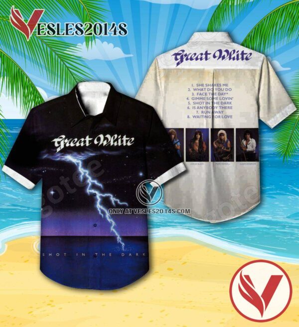 Great White Shot In The Dark Album Cover Hawaiian Shirt, Unique Gifts For Music Lovers - Vesles2014S