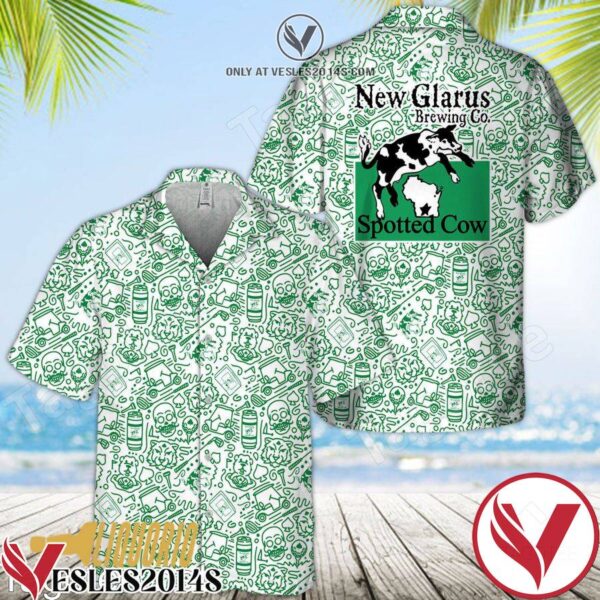 Green New Glarus Spotted Cow Doodle Art Hawaiian Shirt, Unique Gifts For Friends - Vesles2014S 1