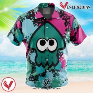 Green Squid Aloha Splatoon Hawaiian Button Up Shirt, Perfect Gifts For Anime Lovers - Vesles2014S