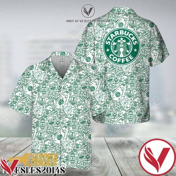 Green Starbucks Coffee Doodle Art Hawaiian Shirt, Unique Gifts For Friends - Vesles2014S 1