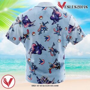 Greninja Pattern Pokemon Hawaiian Button Up Shirt, Perfect Gifts For Anime Lovers - Vesles2014S 1
