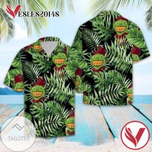 Grinch Green Tropical Hawaiian Graphic Print Short Sleeve Hawaiian Casual Shirt Vesles2014S