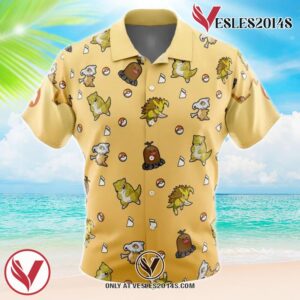 Ground Type Pattern Pokemon Hawaiian Button Up Shirt, Perfect Gifts For Anime Lovers - Vesles2014S