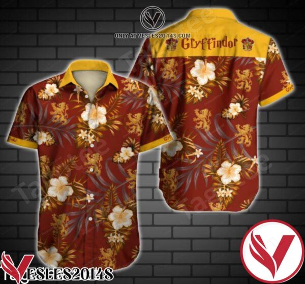 Gryffindor Yellow Tropical Floral Red Hawaiian Shirt, Unique Gifts For Friends - Vesles2014S 1