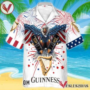Guinness Beer Eagle Fireworks Independence Day Hawaiian Shirt, Best Summer Gifts For Fans - Vesles2014S 1