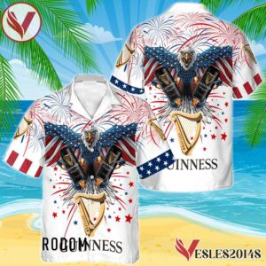 Guinness Beer Eagle Fireworks Independence Day Hawaiian Shirt, Best Summer Gifts For Fans - Vesles2014S