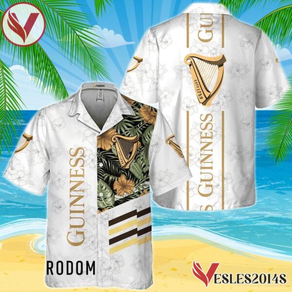 Guinness White Tropical Flower Hawaiian Shirt, Best Summer Gifts For Fans - Vesles2014S