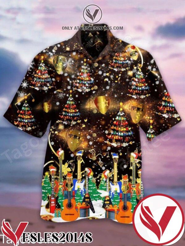 Guitar And Christmas Tree Hawaiian Shirt, Unique Gifts For Friends - Vesles2014S 1