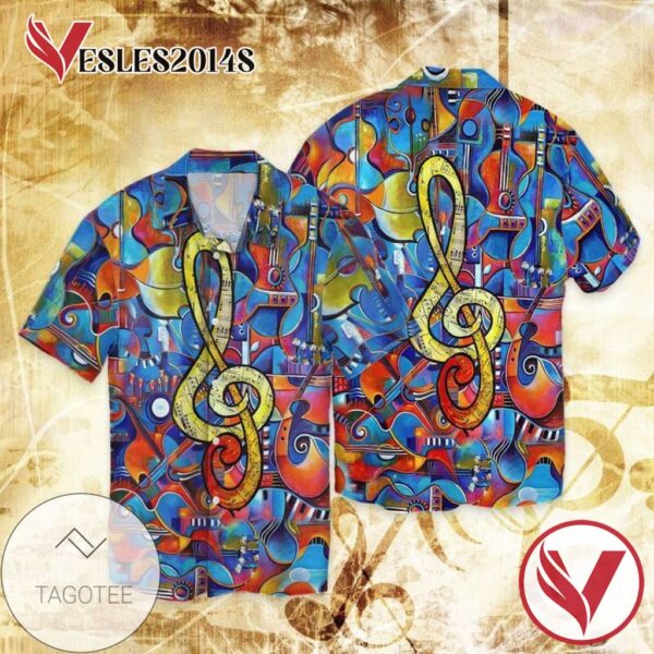 Guitar Colorl For Men And Women Graphic Print Short Sleeve Hawaiian Casual Shirt Vesles2014S 1
