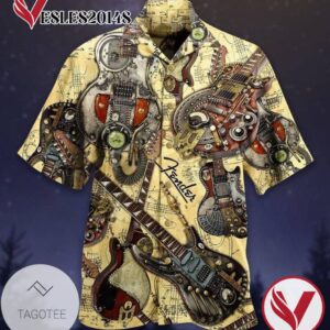 Guitar Electric Print Short Sleeve Hawaiian Casual Shirt Vesles2014S 1