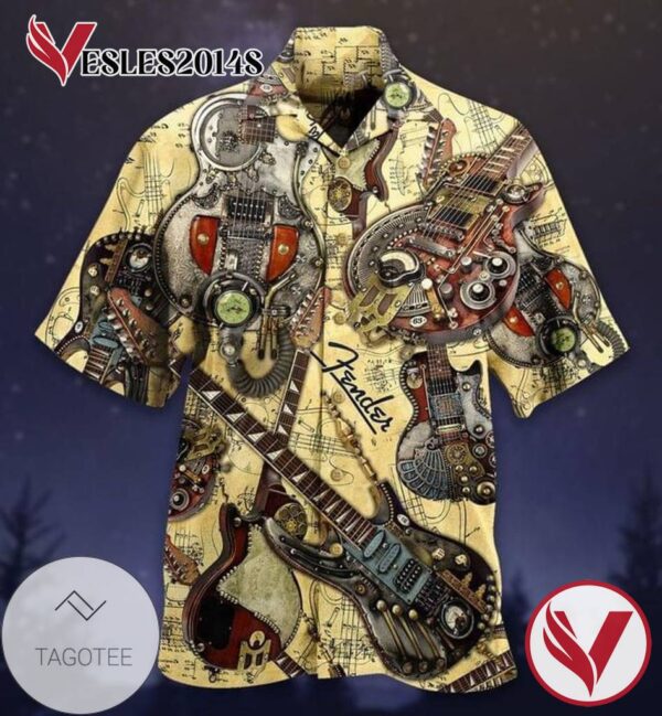 Guitar Electric Print Short Sleeve Hawaiian Casual Shirt Vesles2014S 1