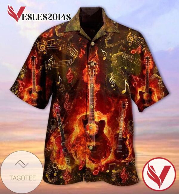 Guitar Lover Print Short Sleeve Hawaiian Casual Shirt Vesles2014S