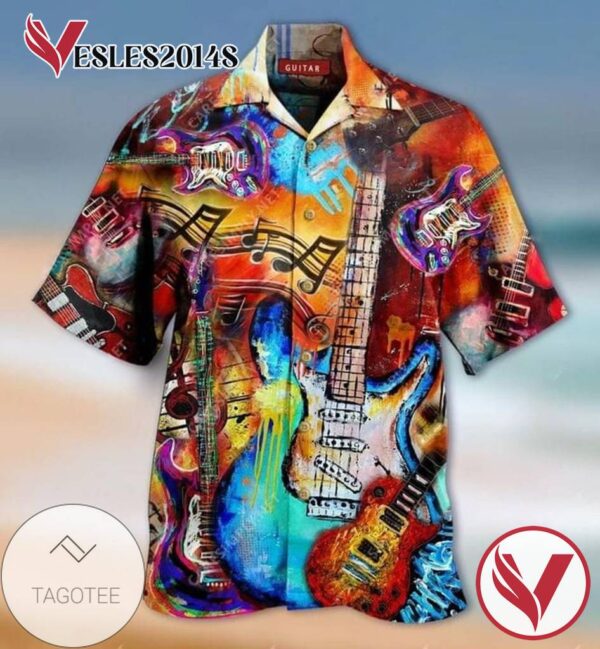 Guitar Music Hawaiian Graphic Print Short Sleeve Hawaiian Casual Shirt Vesles2014S 1
