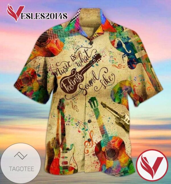 Guitar Music Is What Feelings Sound Like Print Short Sleeve Hawaiian Casual Shirt Vesles2014S
