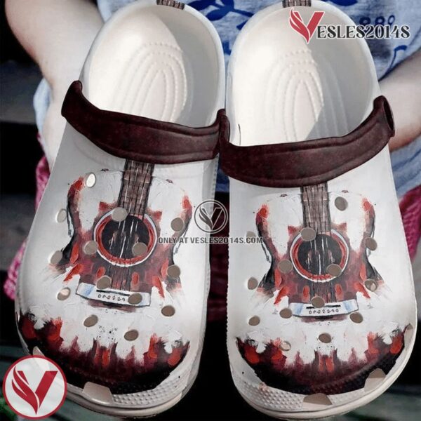 Guitar Red Painting Clog Shoes, Unique Gift From  Vesles2014S