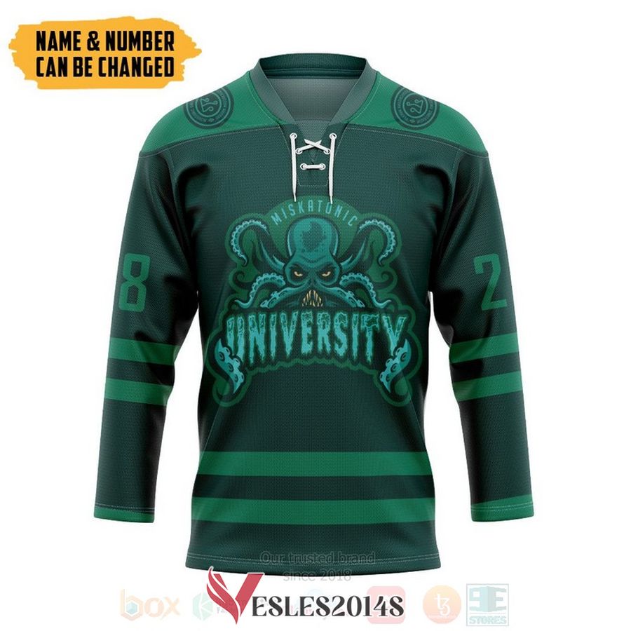 HP Lovecraft Cthulhu Miskatonic Personalized Green Hockey Jersey, Trending Gifts For Fans - Vesles2014s