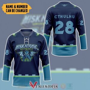 HP Lovecraft Cthulhu Miskatonic Personalized Navy Hockey Jersey, Trending Gifts For Fans - Vesles2014s 2