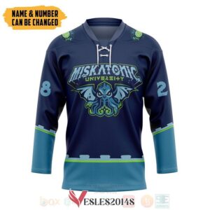 HP Lovecraft Cthulhu Miskatonic Personalized Navy Hockey Jersey, Trending Gifts For Fans - Vesles2014s