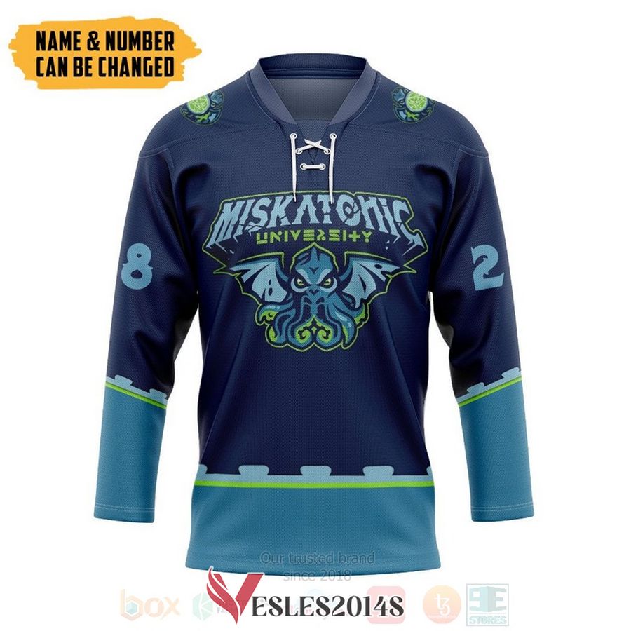 HP Lovecraft Cthulhu Miskatonic Personalized Navy Hockey Jersey, Trending Gifts For Fans - Vesles2014s