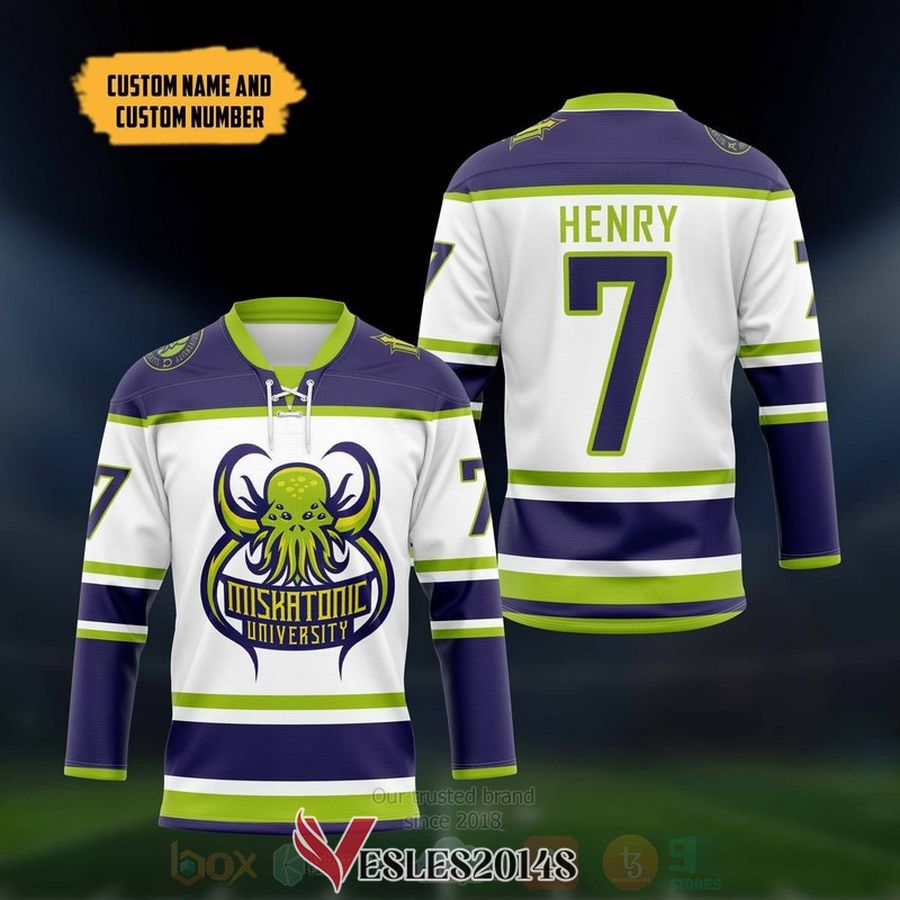 HP Lovecraft Cthulhu Miskatonic Personalized White Hockey Jersey, Trending Gifts For Fans - Vesles2014s 3