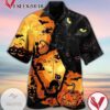 Halloween Black Cat And Pumpkin Print Short Sleeve Hawaiian Casual Shirt Vesles2014S