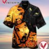 Halloween Black Cat Full Printing Hawaiian Shirt Funny Hawaiian Beach Gift Casual Shirt Vesles2014S