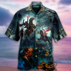 Halloween Headless Horseman Full Printing Hawaiian Shirt Funny Hawaiian Beach Gift Casual Shirt Vesles2014S