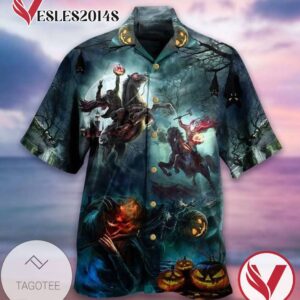 Halloween Pumpkin And Warrior Print Short Sleeve Hawaiian Casual Shirt Vesles2014S