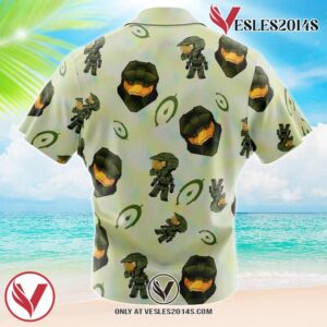 Halo Pattern Gaming Hawaiian Button Up Shirt, Perfect Gifts For Anime Lovers - Vesles2014S 1
