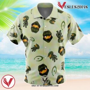 Halo Pattern Gaming Hawaiian Button Up Shirt, Perfect Gifts For Anime Lovers - Vesles2014S