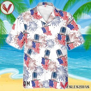 Hamm's Beer American Flag Fireworks Hawaiian Shirt, Best Summer Gifts For Fans - Vesles2014S 1